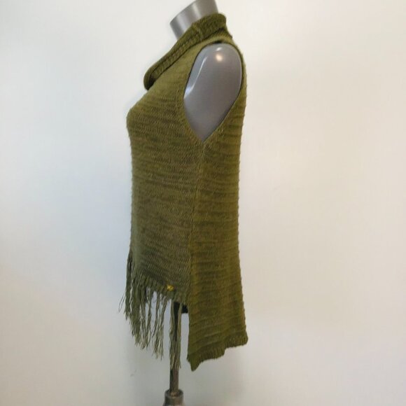 Esprit Olive Green Sleeveless Cowlneck Fringe Front Knit Top Size XL - Picture 7 of 13